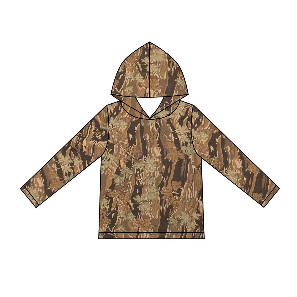 Preorder (moq 5) BT2024 Baby Boy Clothes Classic Hunting Leaf Camo Print Long Sleeve Hooded Tee