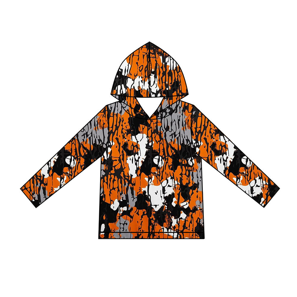 Preorder (moq 5) BT2025 Baby Boy Clothes Orange Splatter Camo Print Long Sleeve Hooded Tee