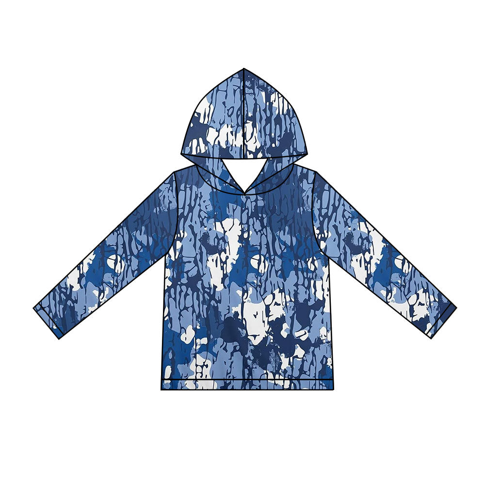 Preorder (moq 5) BT2027 Baby Boy Clothes Blue Hunting Camo Print Long Sleeve Hooded Tee