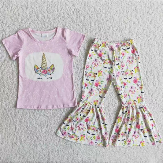 promotion C0-9 western unicorn spring short sleeves flowers girl outfit 202 RTS