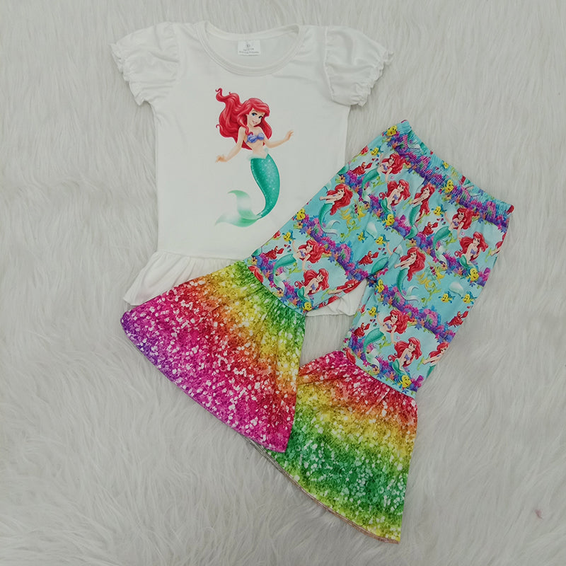 promotion price C12-10 short sleeve cartoon mermaid  girl outfit