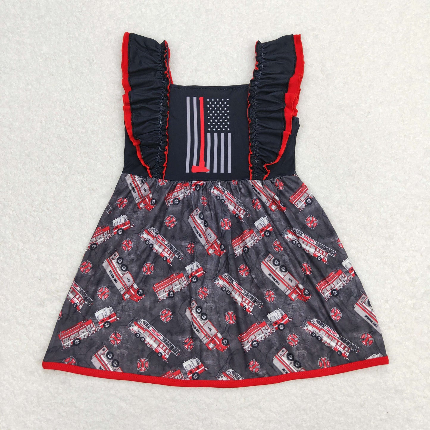 promotion C15-17 police blue flag stripe American national Day puffy short sleeve girl dress 20230225 RTS