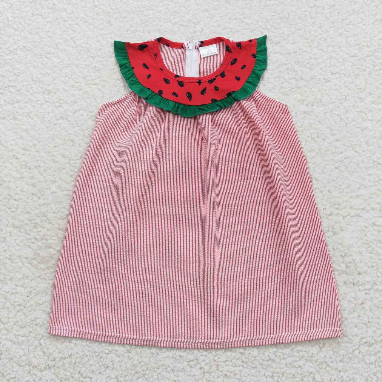 promotion 20230909 Watermelon pattern red stripesleeveless dress RTS