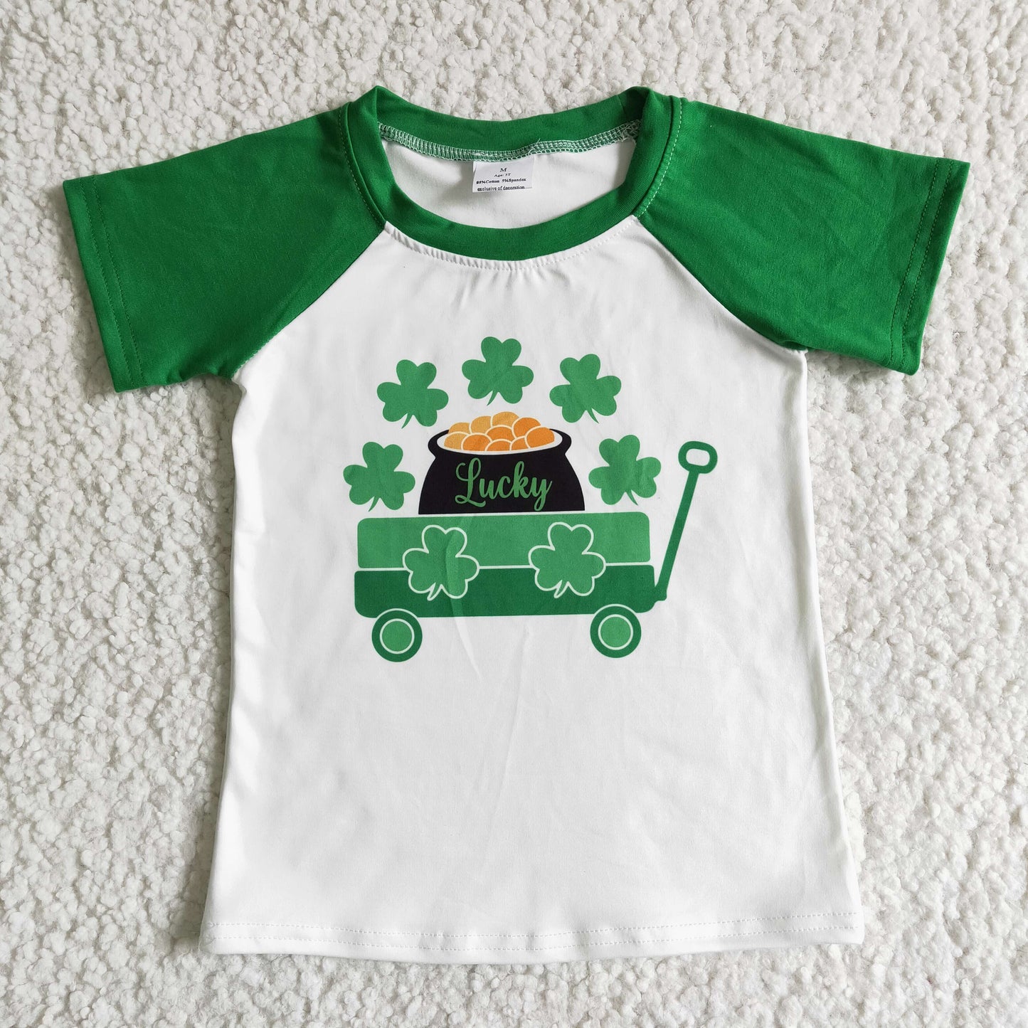 Promotion RTS C8-1-2 St Patrick's Day Four-Leaf Clover Green Lucky Boys Short Sleeve Top