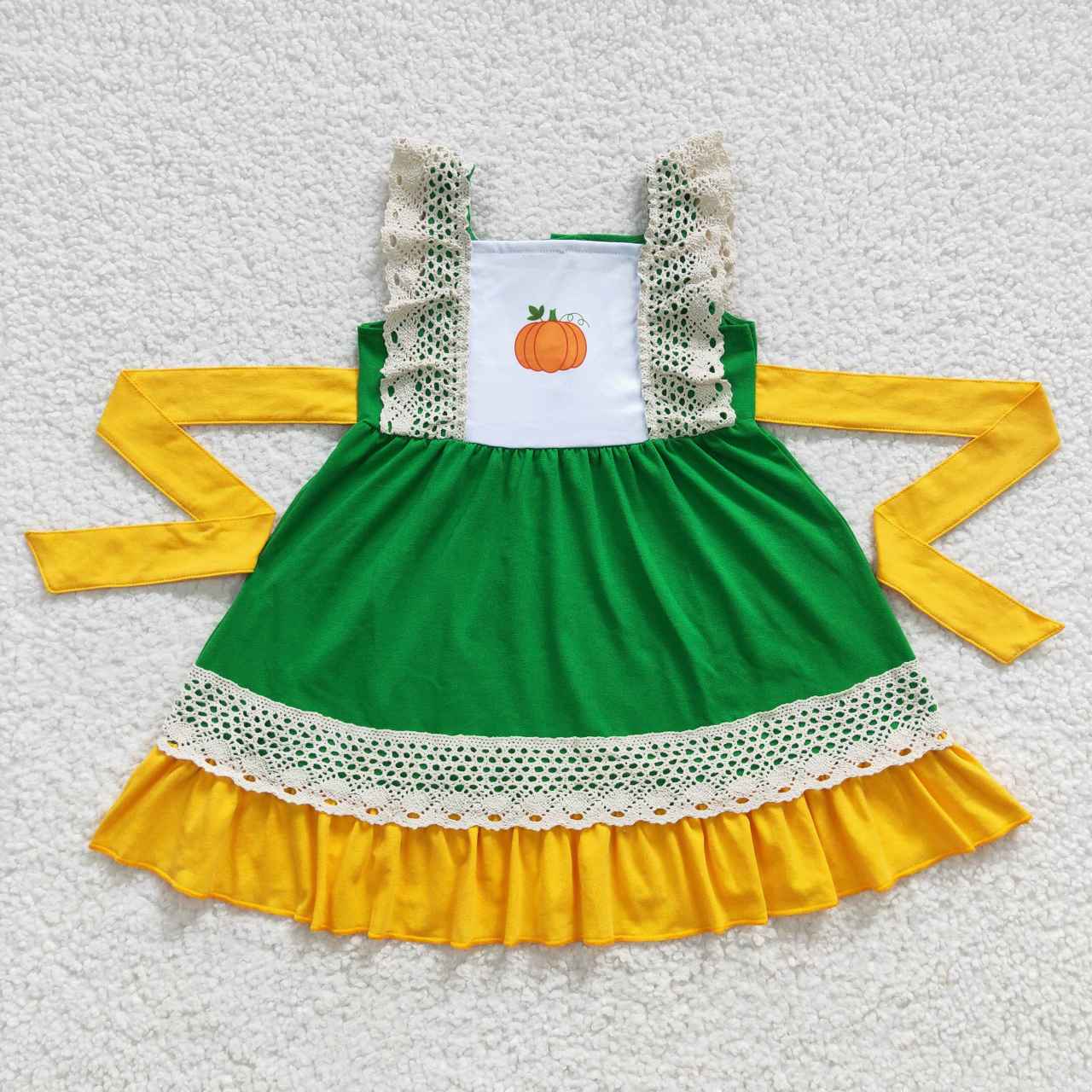 C9-10 Halloween orange Pumpkin lace short sleeve girl dress 20230515 RTS