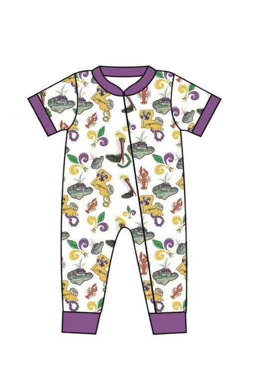 SR2394 Mardi Gras Dinosaur boy  romper preorder 202412