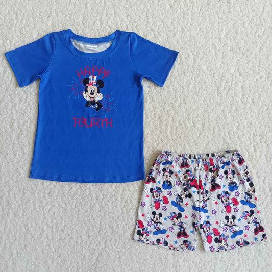 promotion D10-18 mouse 4th july short sleeve summer shorts boy outfit RTS 202404