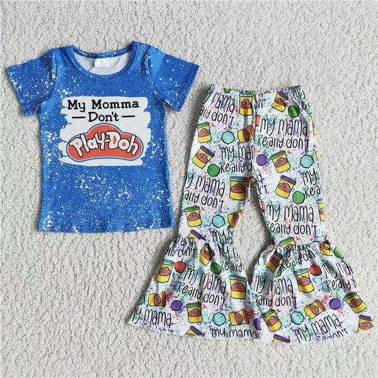 promotion D11-3 my mama don't play short sleeve bell bottom pant girl outfit  RTS 20230520