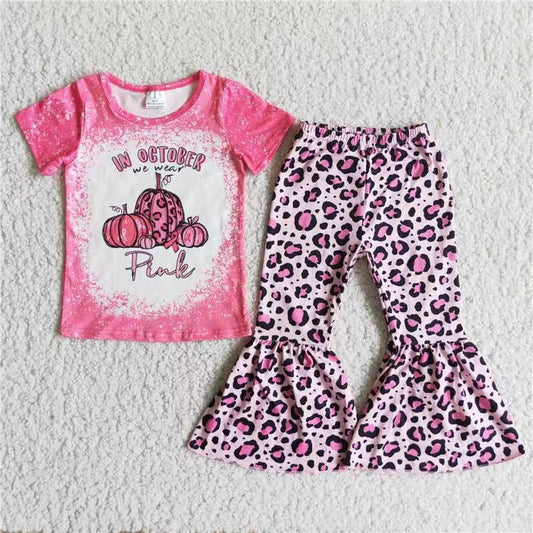 D2-29 flower purple sequins leopard print black short sleeve bell bottom pants girl outfit 20230505 RTS