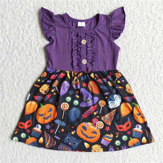 202408 promotion RTS D3-26 leopard pumpkin purple floral flower halloween short sleeve girl dress 20230511 RTS