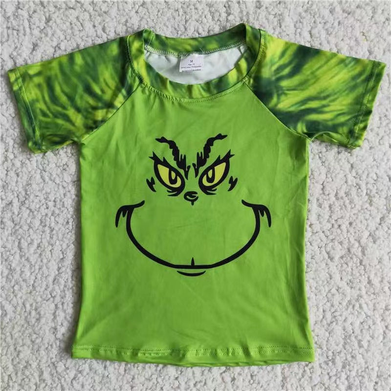 promotion D3-5 Christmas red raglan smile green cartoon girl top 20230613 RTS