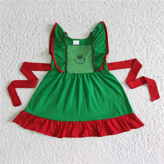 promotion D4-4 green Cartoon grin belt girl puffy short sleeve dress 20230520 RTS