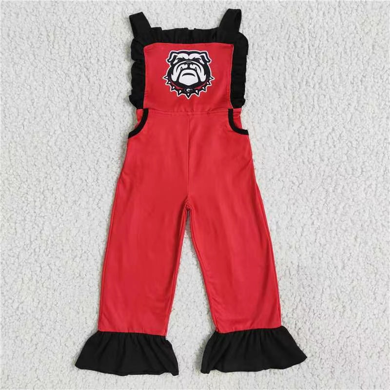 smart team red black lace Overall jumpsuit football suspender pants RTS