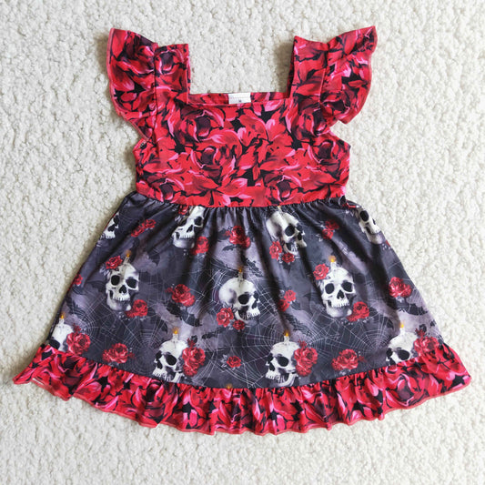 promotion RTS  E1-13 halloween dots short sleeve white head friend cartoon skull goast girl dress RTS