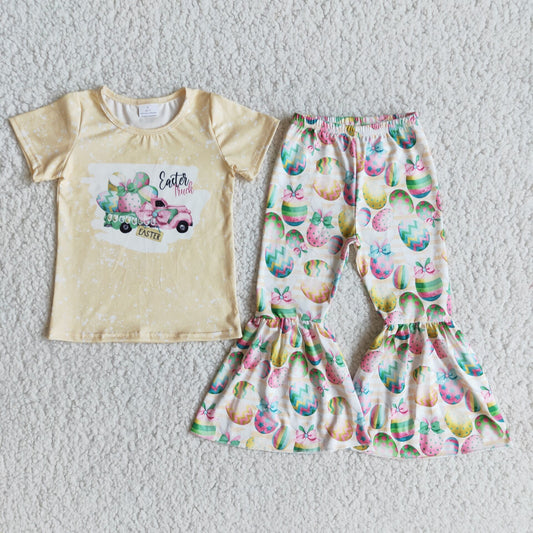 Promotion egg hunt colorful rabbits short sleeves girl outfit