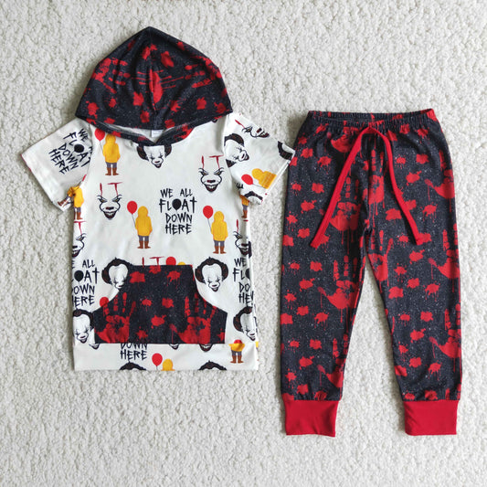 promotion E2-18 halloween clown short sleeve long jogger baby boy hoodie outfit