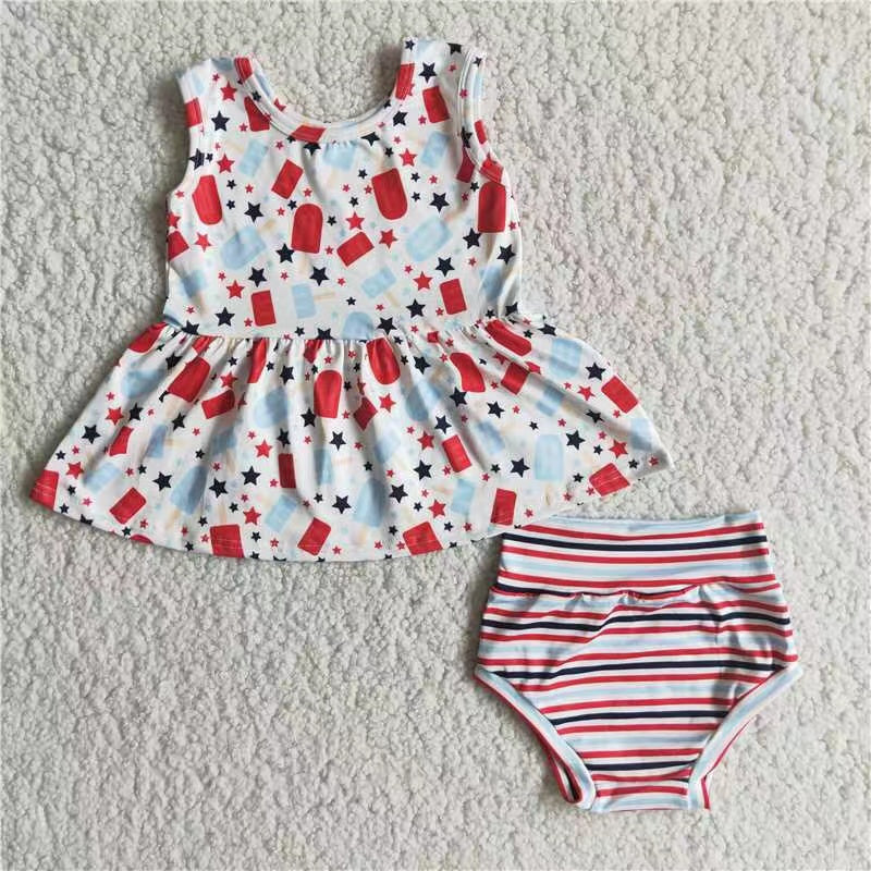 promotion price E3-15 ice pop sleeveless white star red bummie set girl outfits