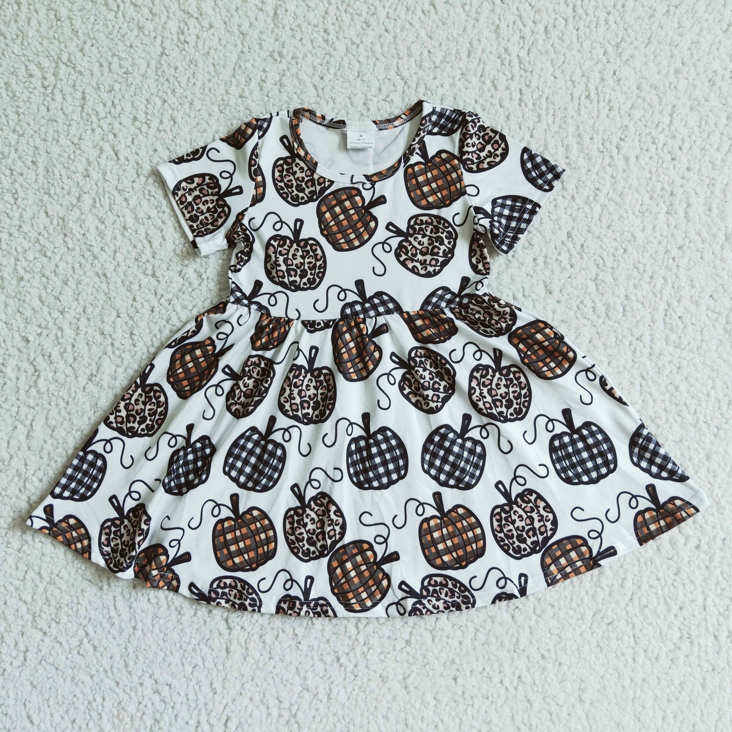 E4-30 Brown white pumpkin leopard print short sleeve  girl dress  RTS 202407 Sibling