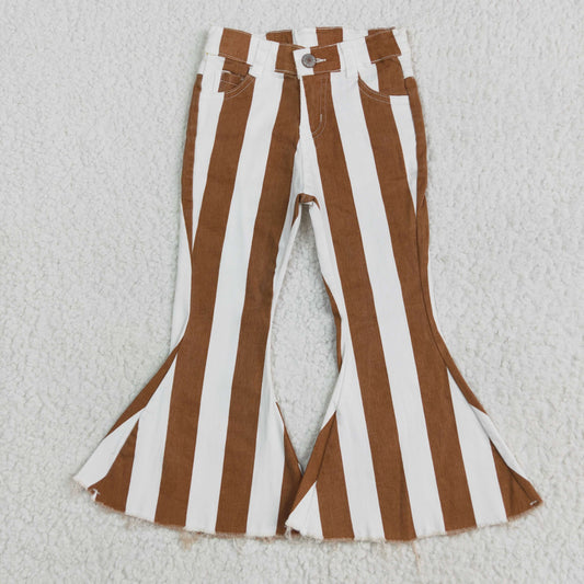 E5-24 white and brown stripe bell bottom girl jeans denim pants RTS Free shipping order $100+ 