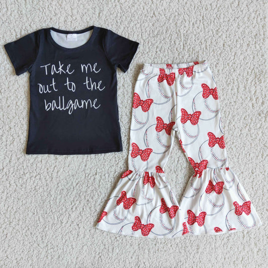 promotion mouse price E7-4 girl short sleeve bell bottom outfit