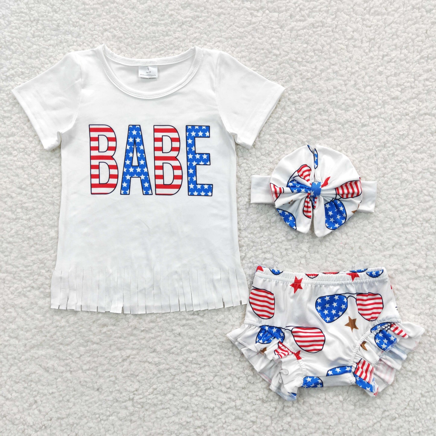 GBO0127 4th july USA glasses BABE short sleeve bummie 3PCS girl outfit 20230425 RTS