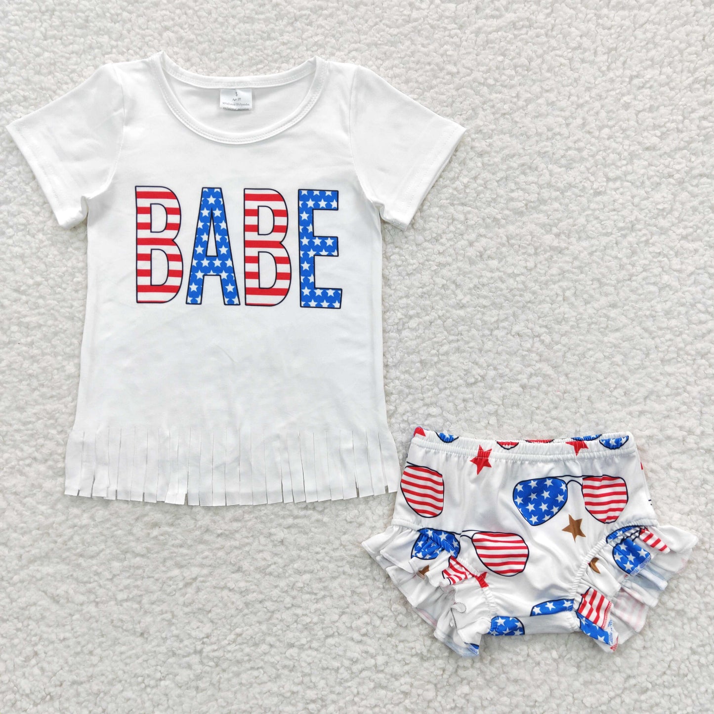 GBO0127 4th july USA glasses BABE short sleeve bummie 3PCS girl outfit 20230425 RTS