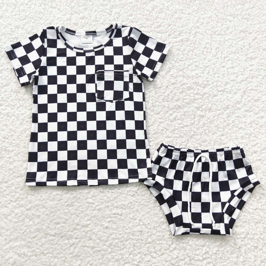 GBO0144 checkerboard plaid short sleeve bow fruit girl bummie outfit  20230426 RTS