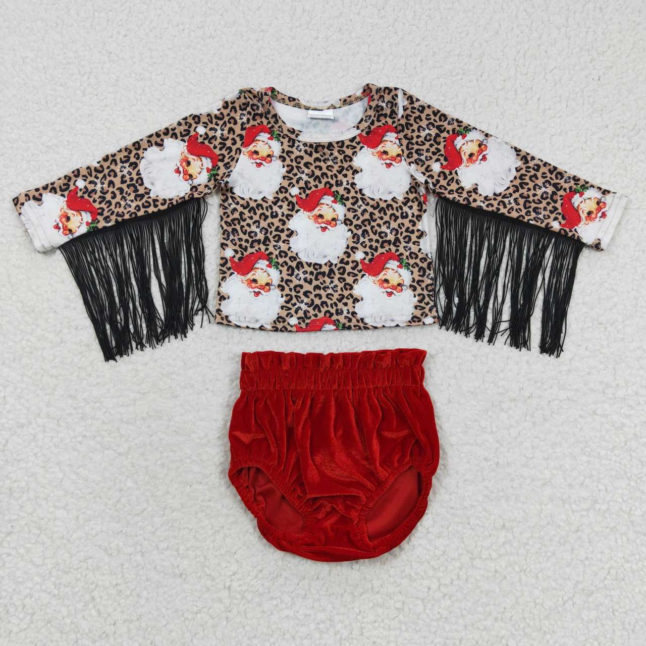 GBO0153 Christmas tassel velvet bummies set girl long sleeve 20230623 RTS