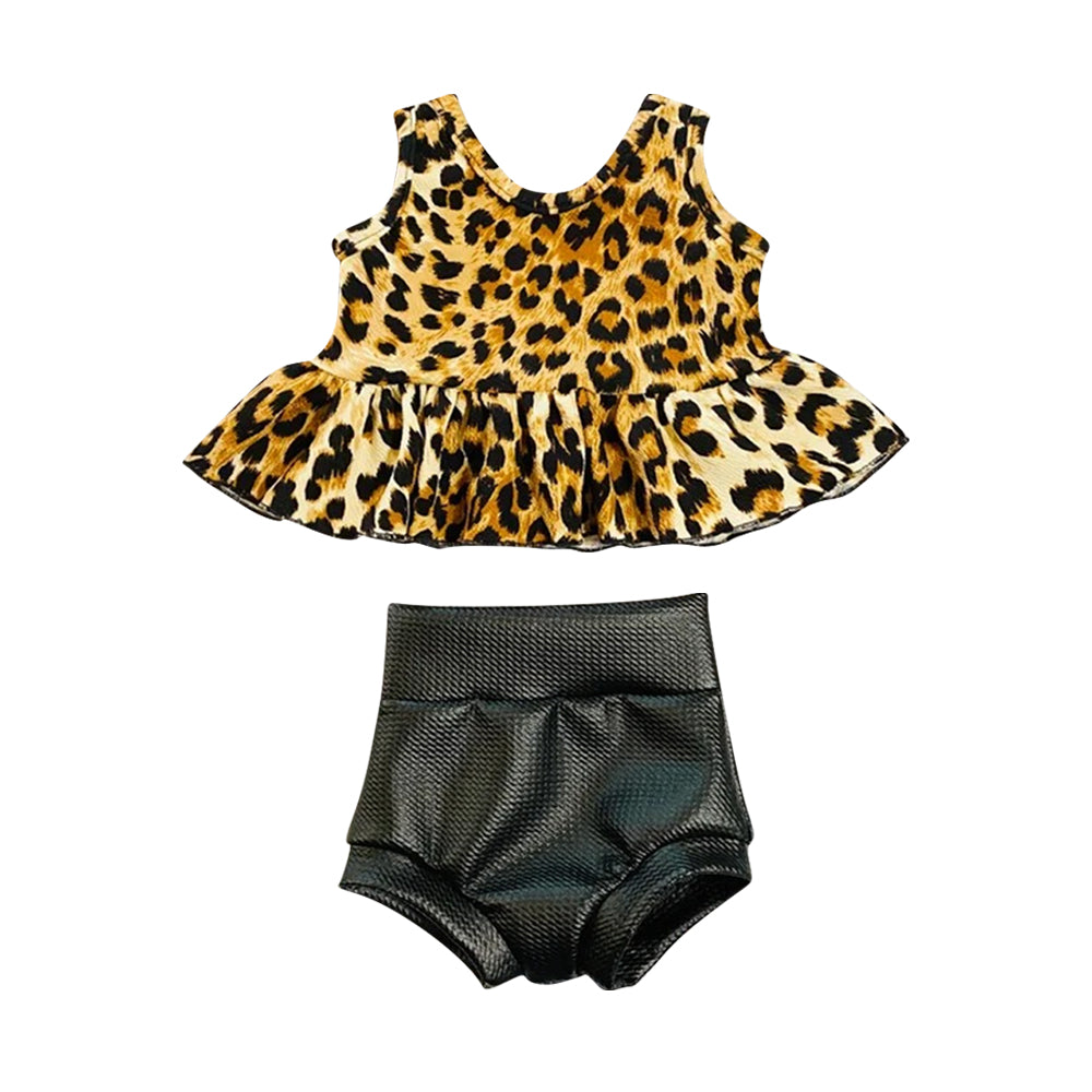 GBO0164 preorder western short sleeve leopard children gril outfit bummie leather  20230530