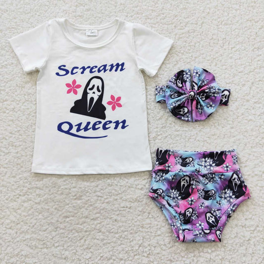 GBO0170 Halloween 3pcs choose headband skull queen cartoon short sleeve bummies girl outfit 20230708 RTS