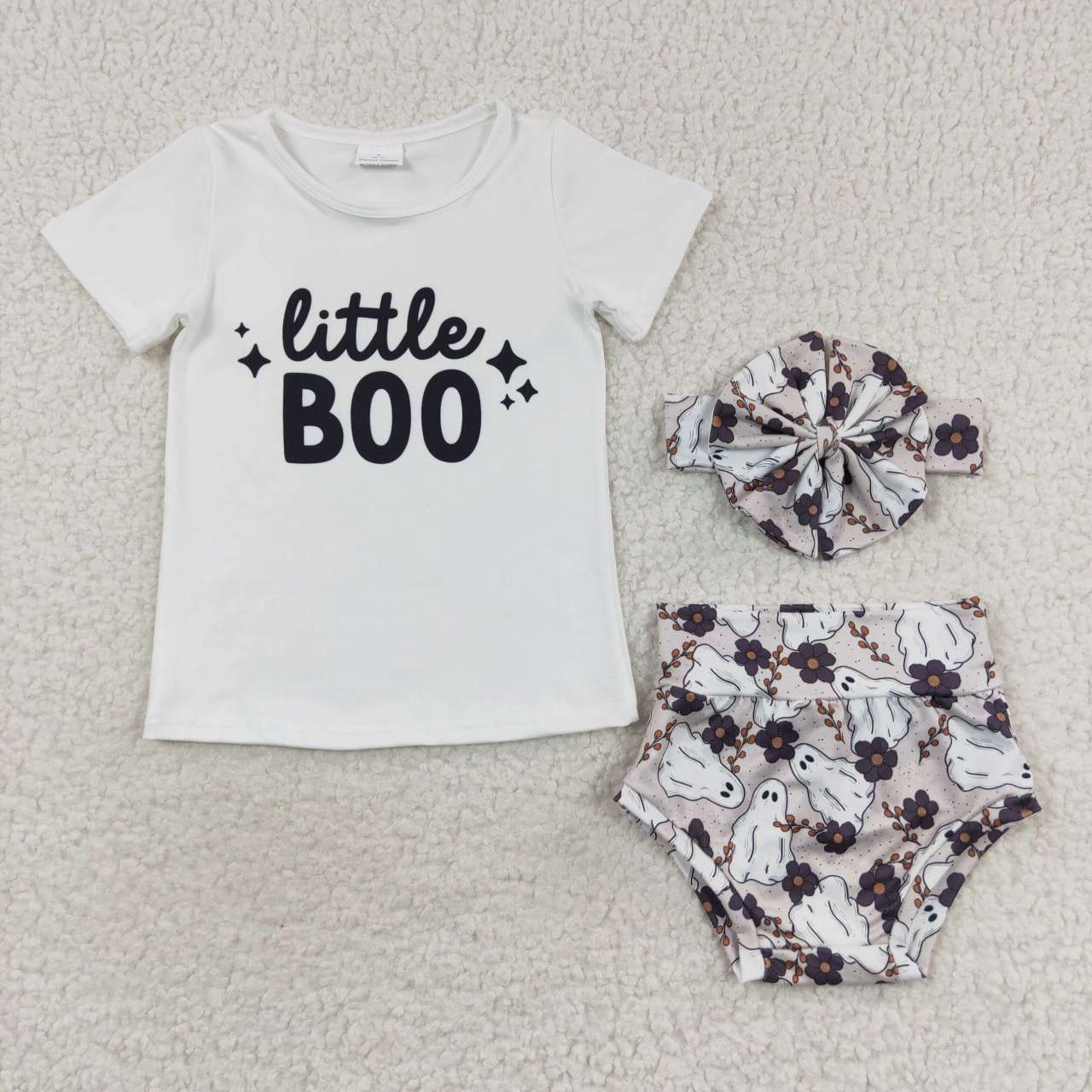 GBO0175 Little boo short sleeve girl bummies outfit  without pants 20230926 RTS