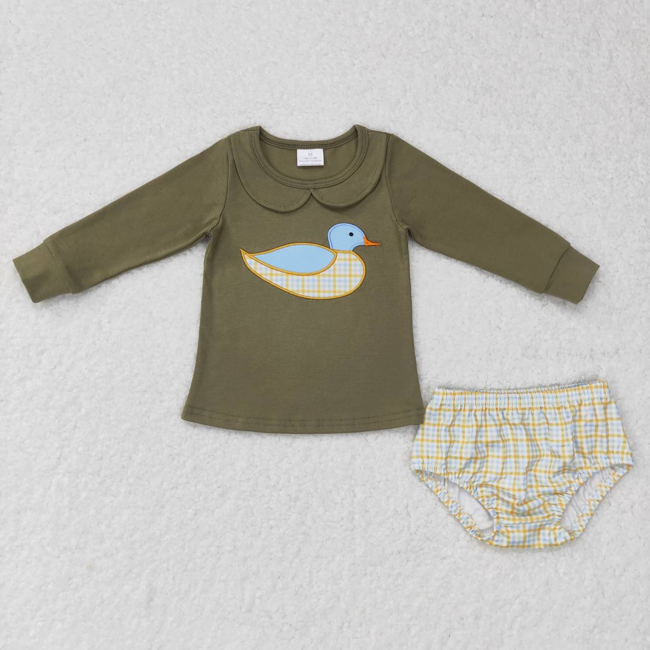 BLP0335 green duck long sleeve boy green embrodiery outfit  20231012 RTS