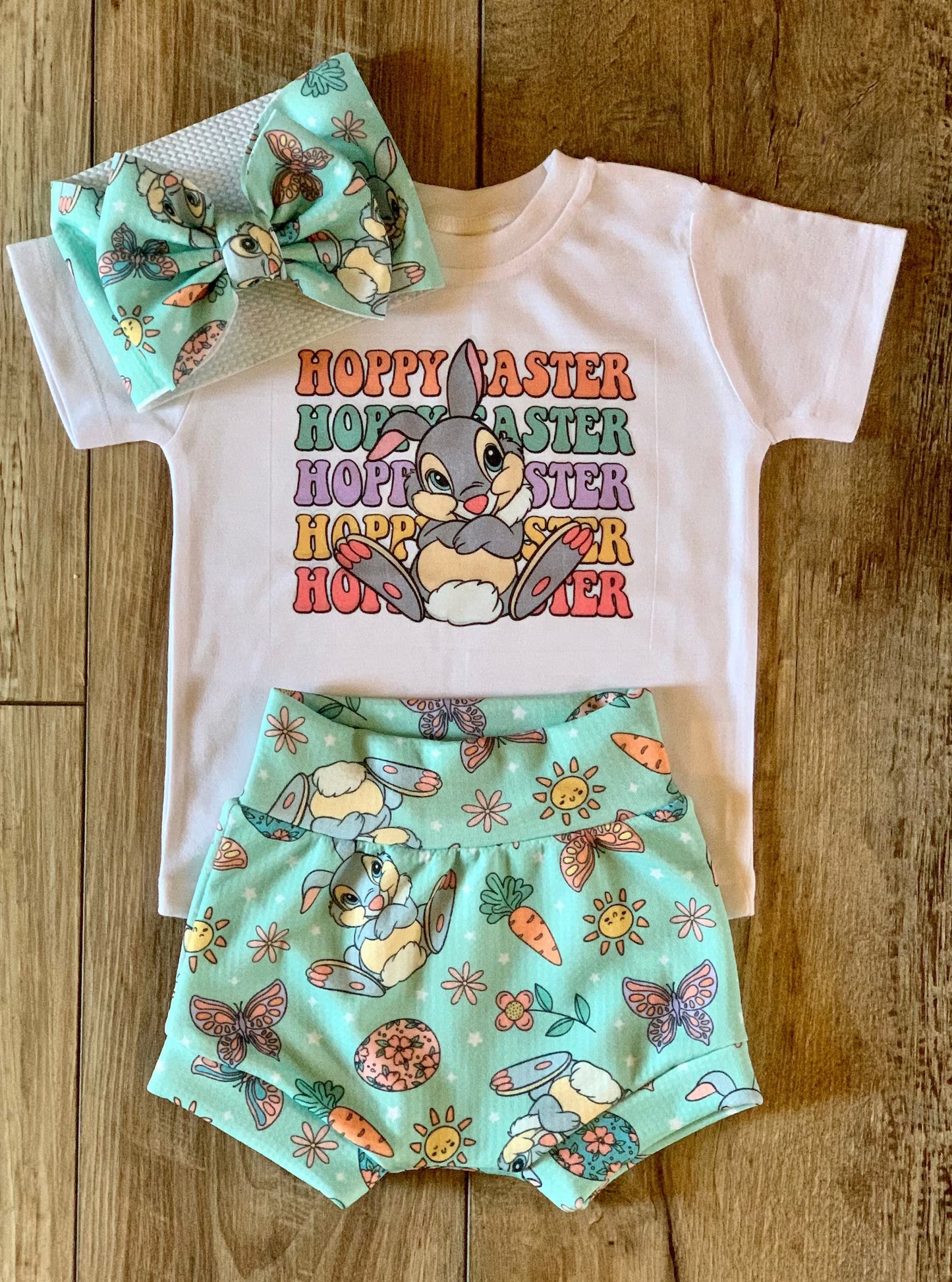 GBO0196 Easter 3PCS Headband rabbit bunny hoppy short sleeve girl shorts outfit RTS 20231121