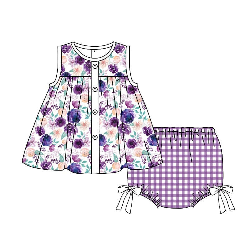 GBO0270  purple flowers girl shorts outfit preorder 202312