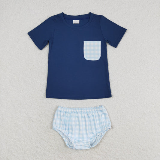 GBO0399 blue plaid shorts boy bummies outfit 202405