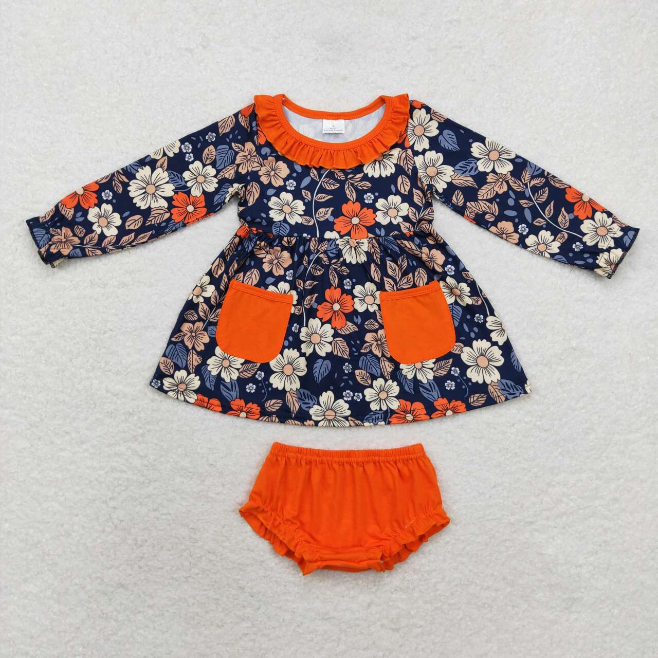 Orange flowers sibling GBO0430 shorts summer girl bummie outfit 202408 RTS