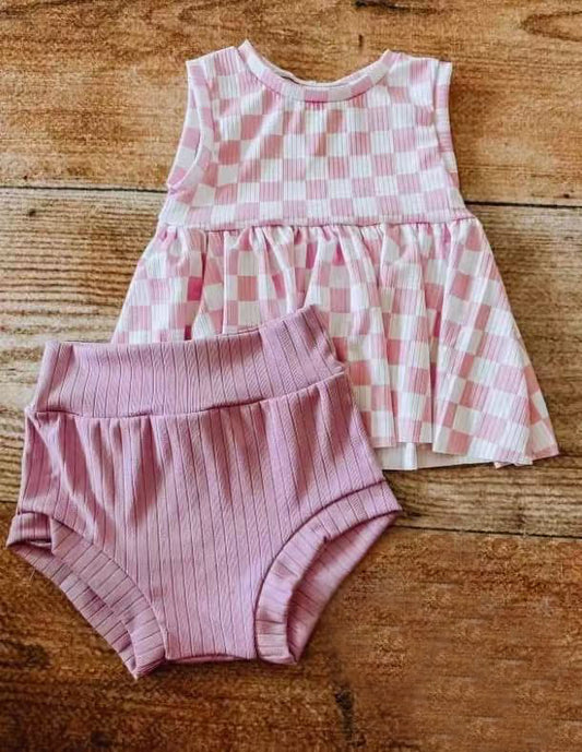 GBO0471  preorder checkerboard summer girl  bummies outfit 202502
