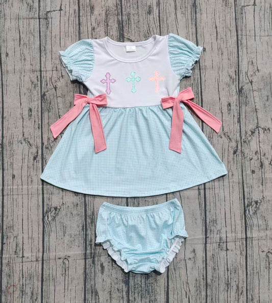 GBO0480 embroidery shorts Easter cross summer girl  bummies outfit 202509 preorder