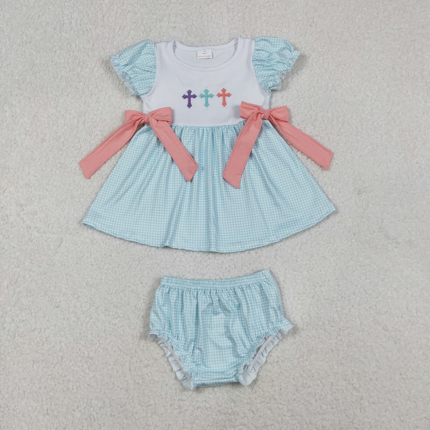 GBO0480 embroidery shorts Easter cross summer girl  bummies outfit 202510 RTS