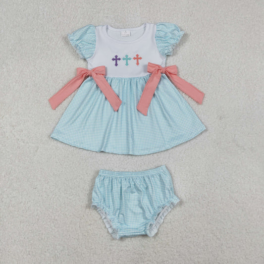 GBO0480 embroidery shorts Easter cross summer girl  bummies outfit 202510 RTS