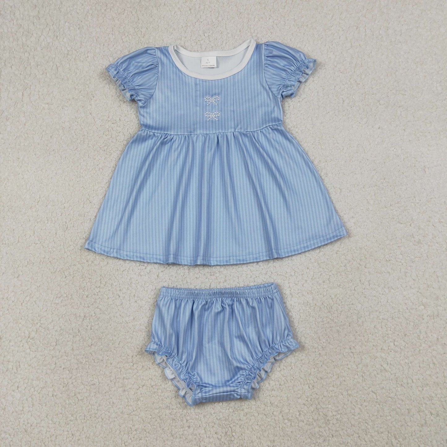 GBO0486 embroidery bow blue girl  bummies outfit 202603 RTS