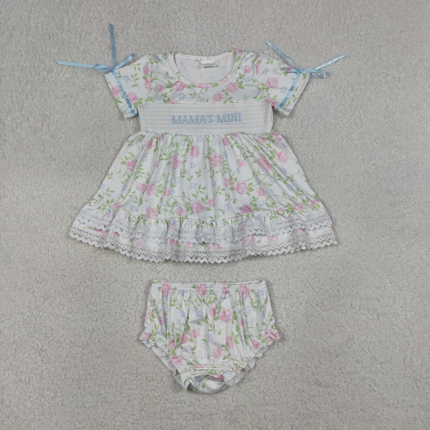 GBO0498-SMOCKED FLOWERS LACE MAMA'S MINI girl Bummie  202604  RTS