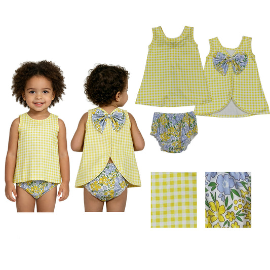 GBO0504 yellow flower bow  girl Bummie  202604  RTS