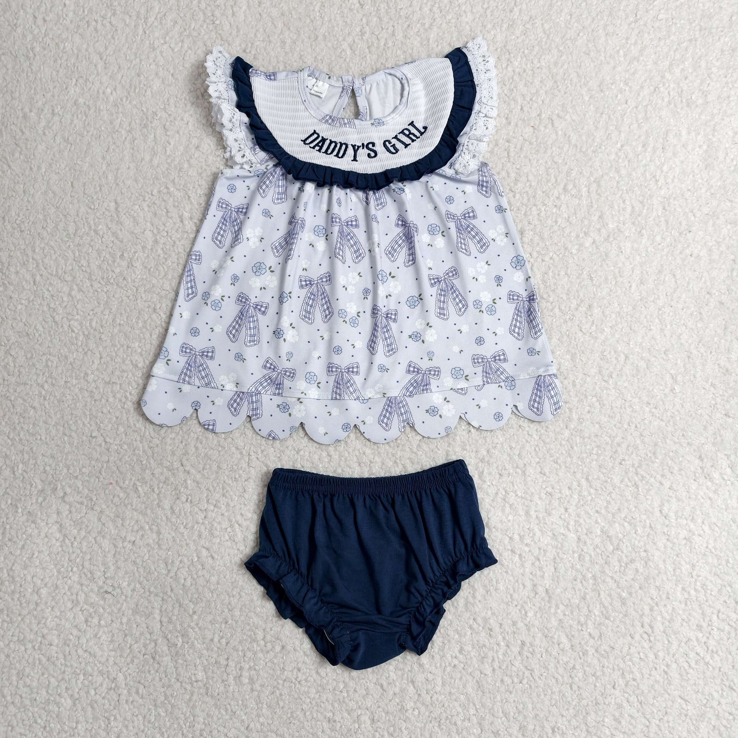 GLD1626 Scallop bow flower girl Bummie  202607  RTS