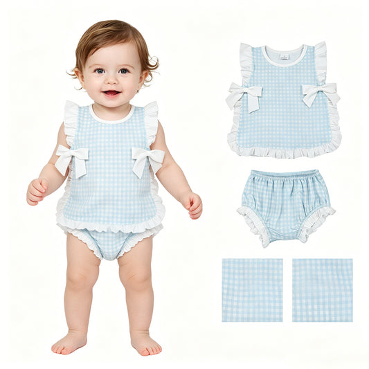 GBO0529  blue checkerboard  bow 4th July girl Bummie  202605  RTS
