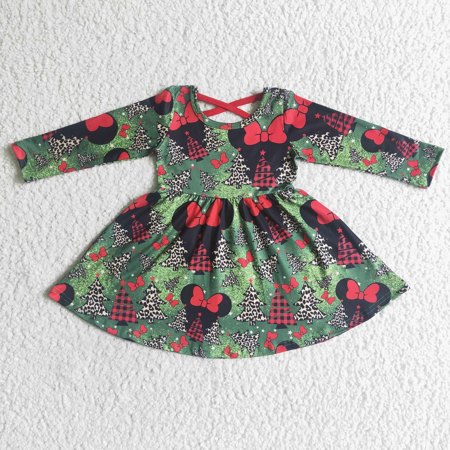 GLD0018 green mouse clothes crisscross bow girl dress 20230612 RTS