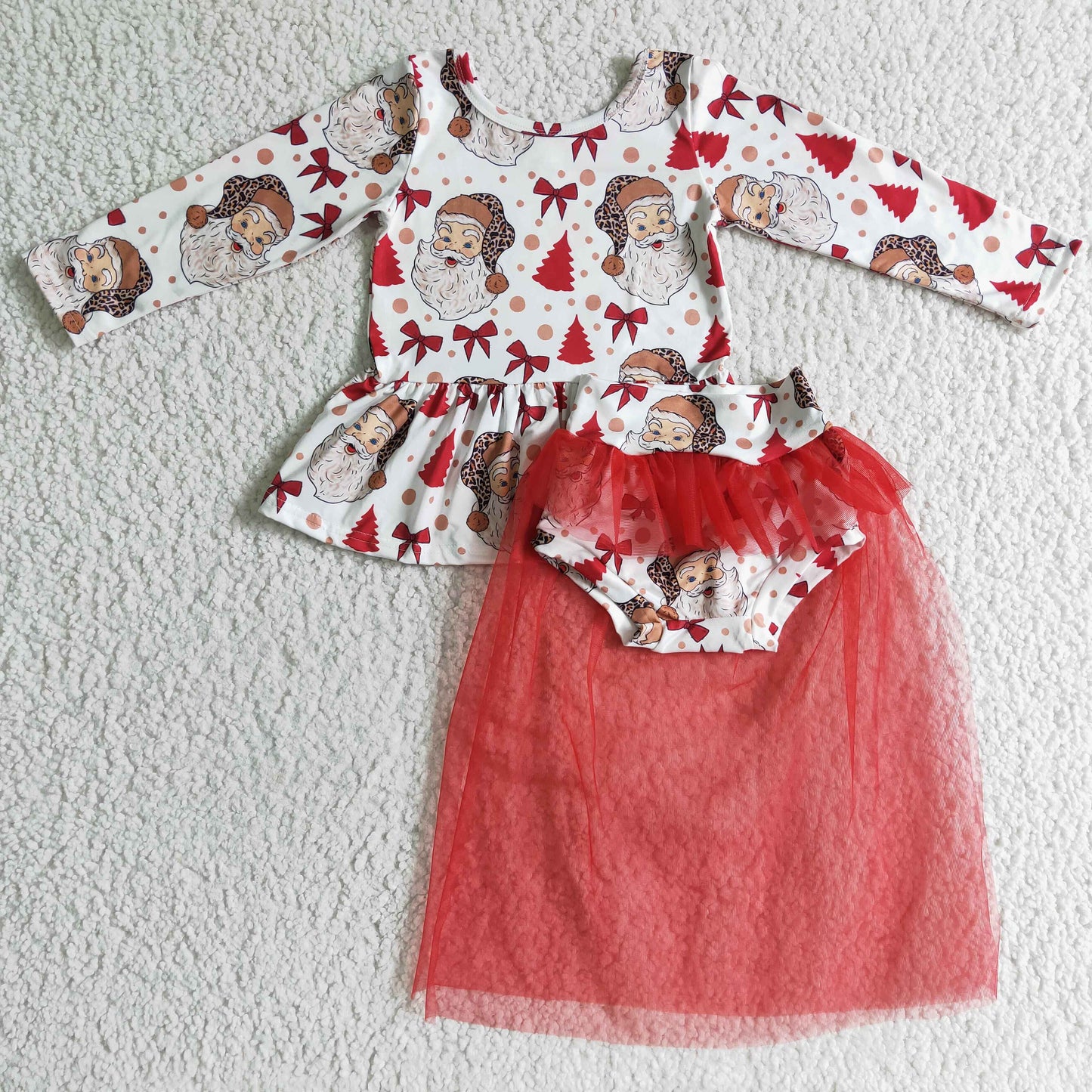 GLD0092 Christmas Santa long sleeve Tulle gauze girl bummie girl outfit RTS 20230612