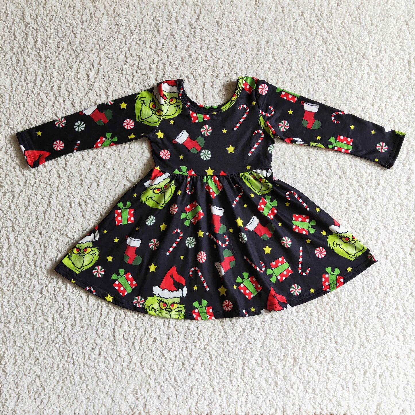 promotion GLD0101 christmas cartoon GREEN  GRIN Long sleeve dress RTS 20230615