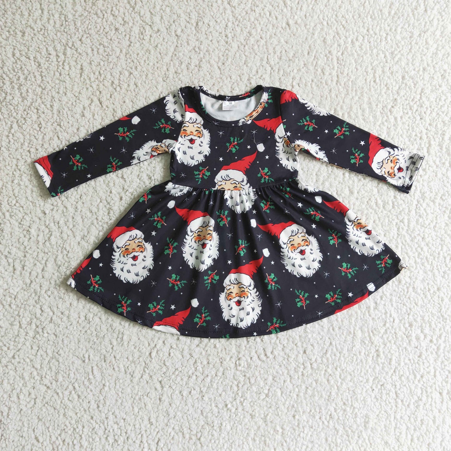 promotion GLD0102 christmas girl long sleeve dress santa tree black RTS 20230615