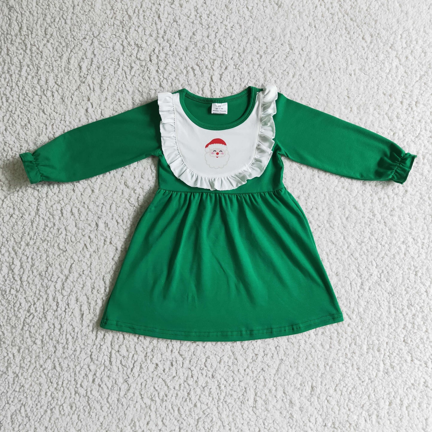 promotion GLD0108  RTS long sleeve green christmas Santa girl dress